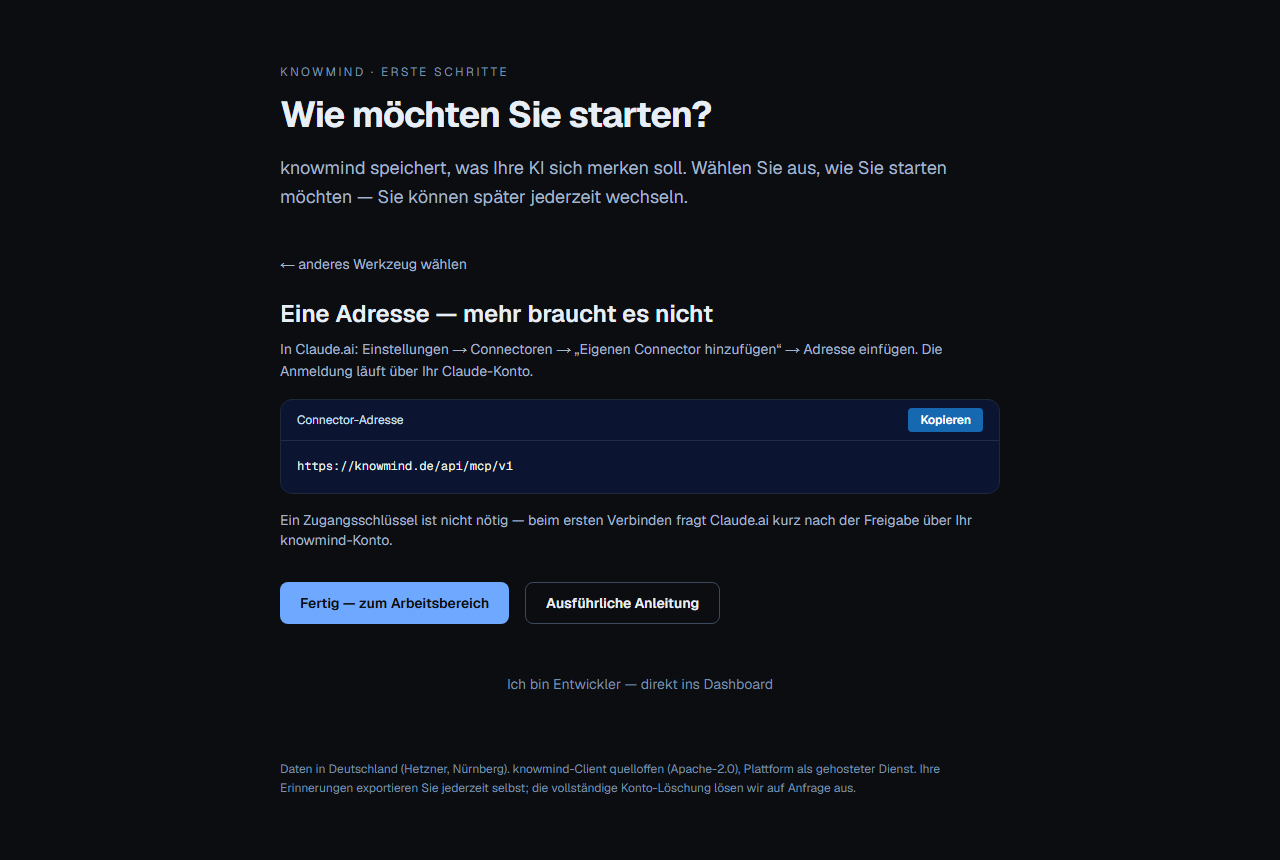 Anleitung mit der Connector-Adresse zum Einfügen